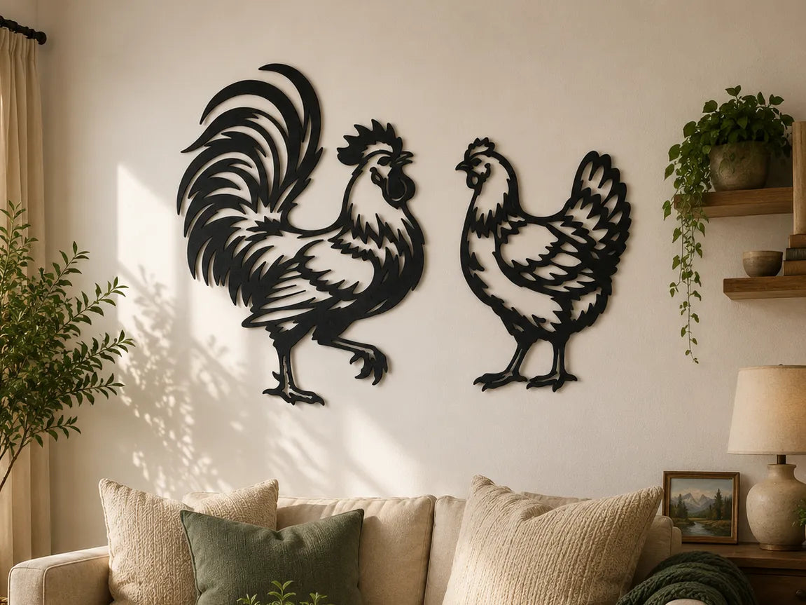 Rooster and Hen Wall Art