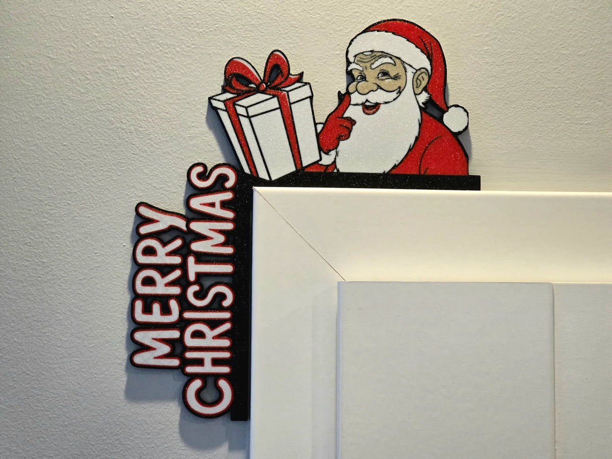 Chrisitmas Door Frame Corner - Merry Christmas Santa w/ present - Available in Left or Right Corner