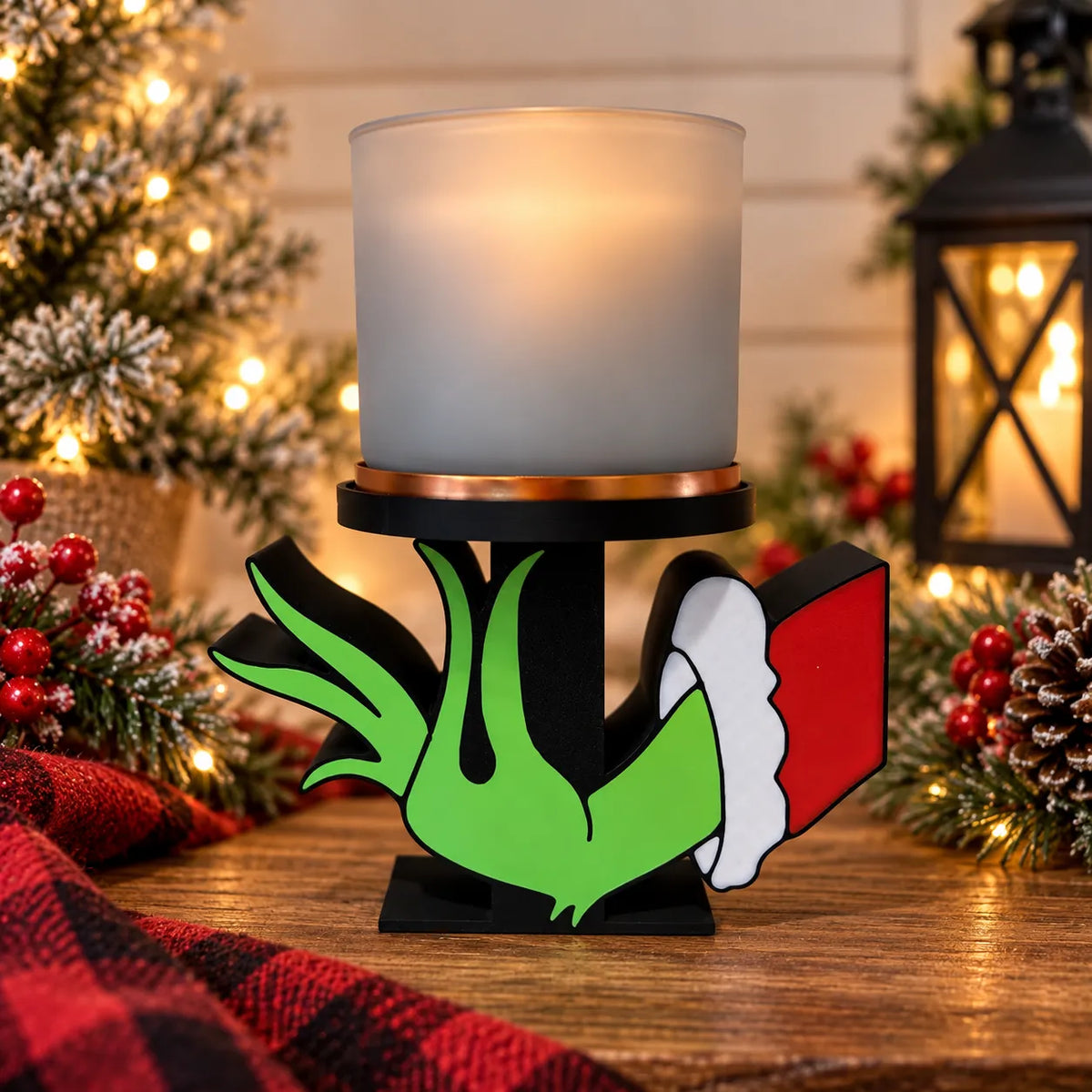 Christmas Candle Holder - Grinch Hands