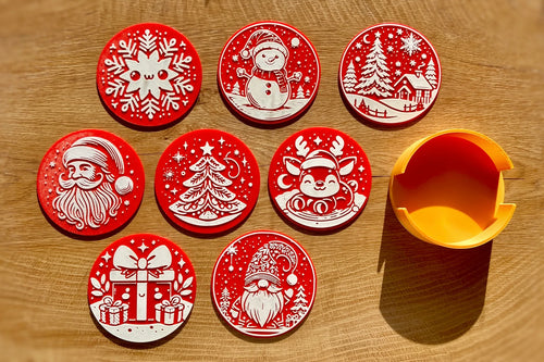 8 Unique Christmas Coasters & Holder