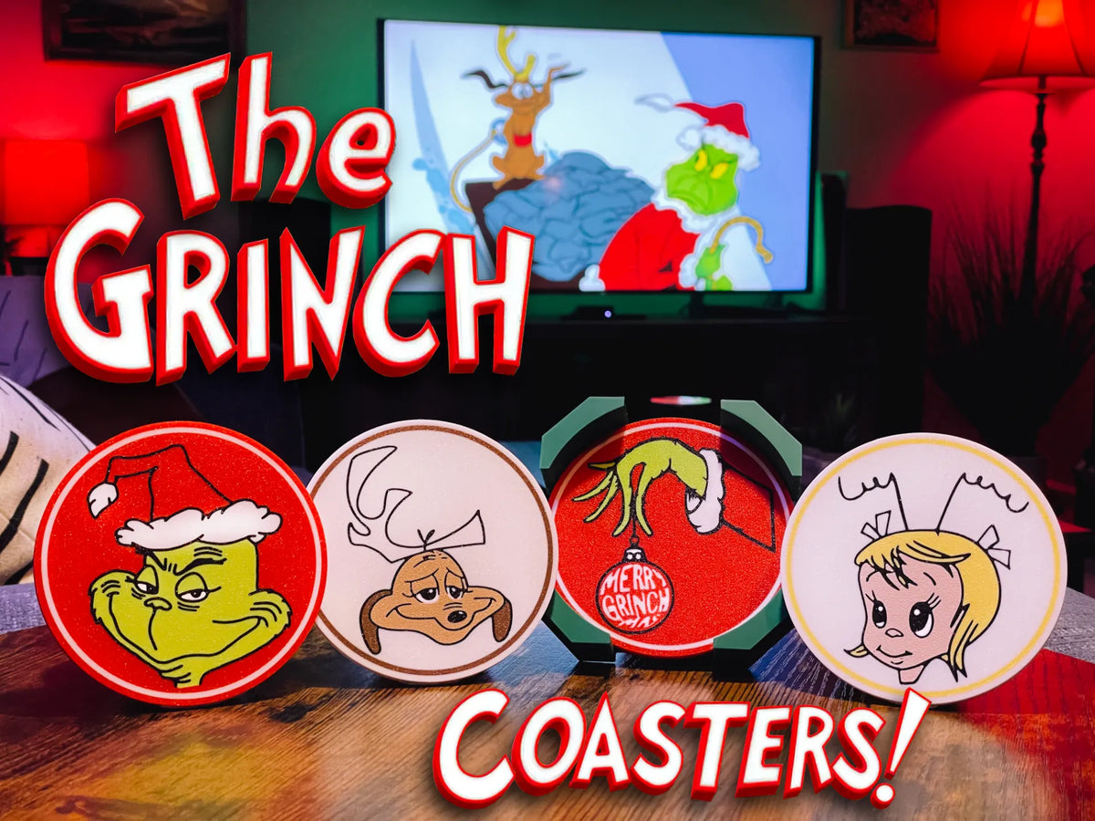 Christmas - Coaster Grinch Series of 4 Different scenes w/ Holder