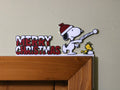 Door Frame Corner - MERRY CHRISTMAS w/ Snoopy & Woodstock throwing Snowballs - Right Side