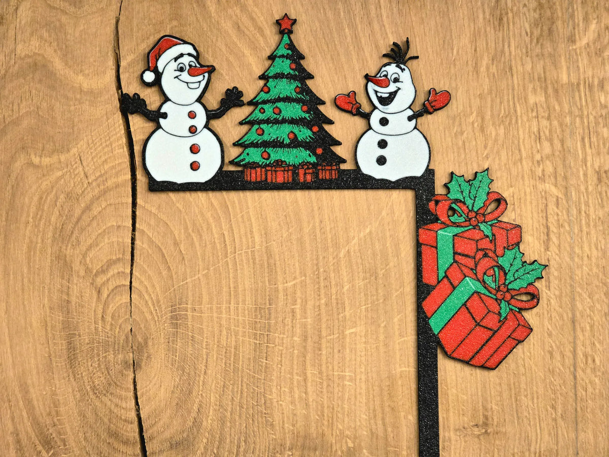 Christmas Door Frame Corner - 2 Snowman around a tree with presents - Right corner only