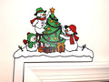 Door Frame Corner - Snowman decorating a tree with presents w/ RED Garland - 9 1/2 inches