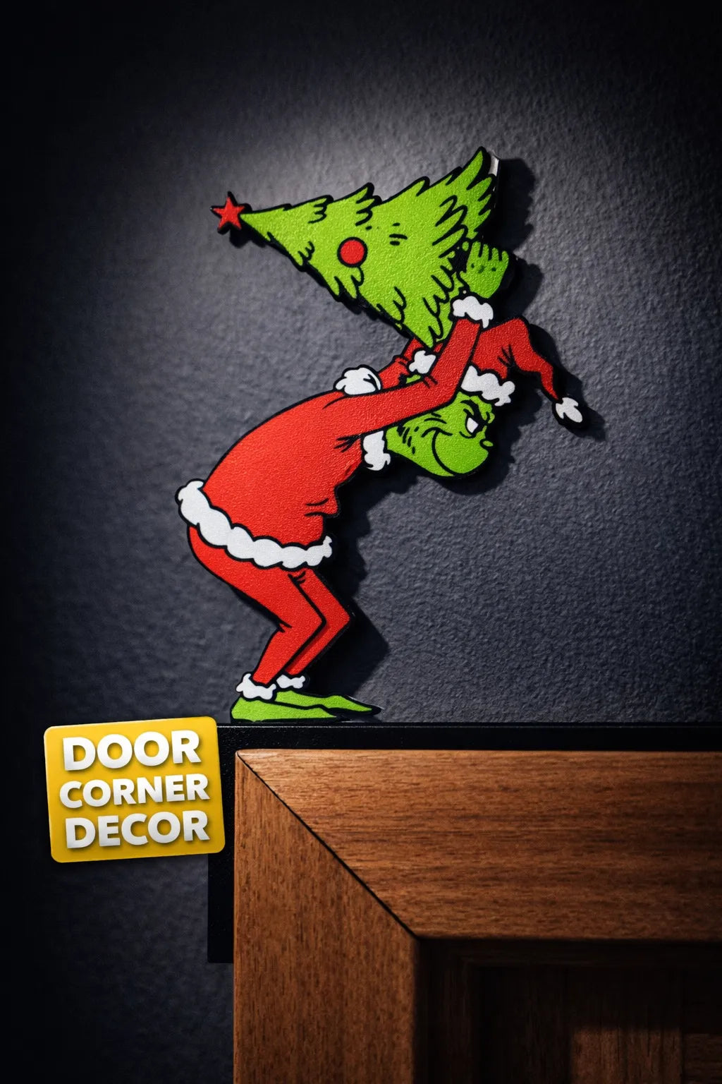 Door Frame Corner - Grinch Stealing Christmas Tree 9 1/2 inches in Left or Right Corner
