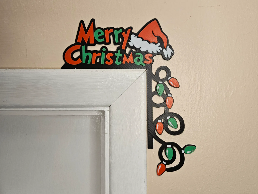 Merry Christmas Hat Door Frame Corner and lights - RIGHT or LEFT Available
