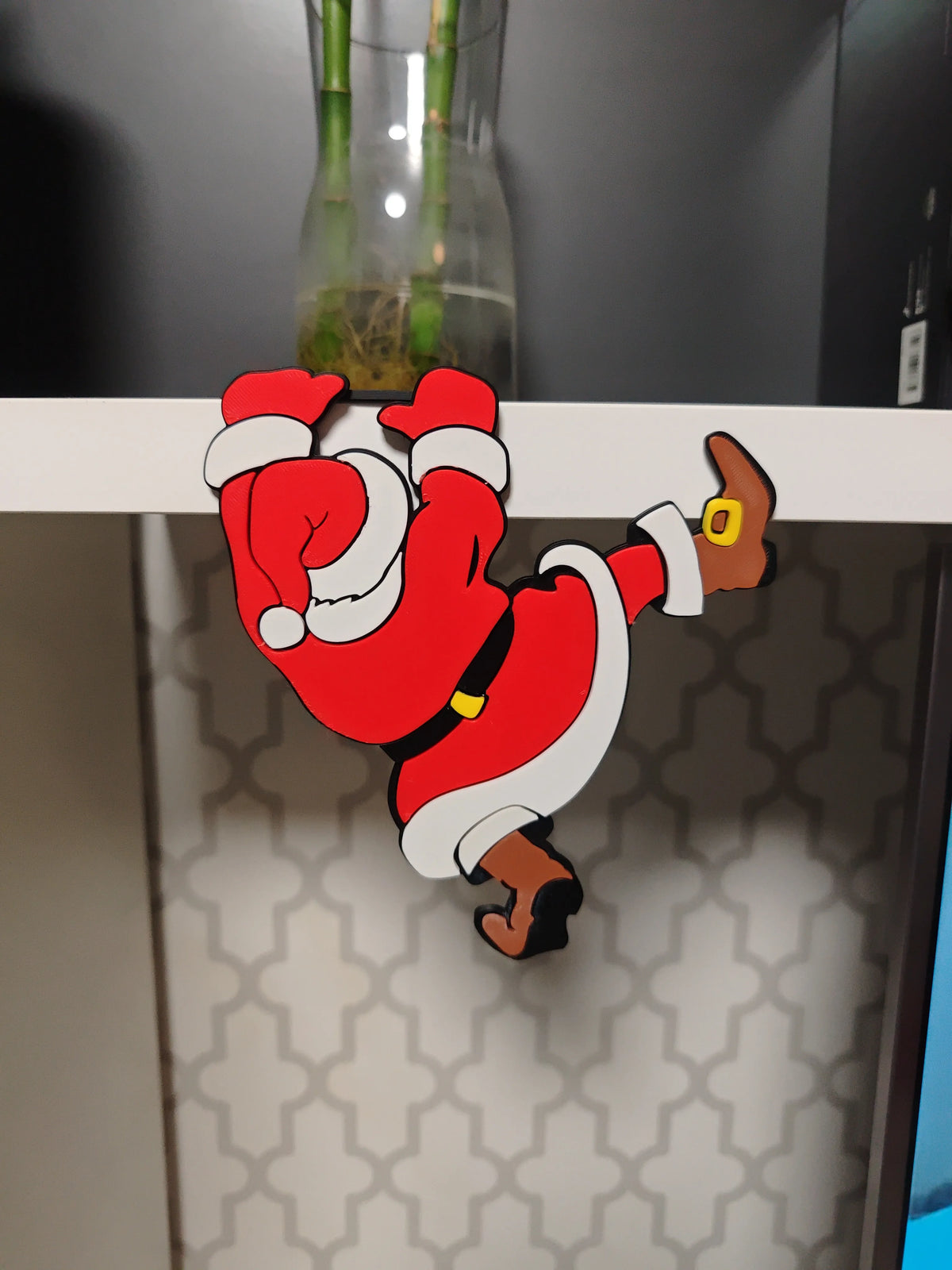 Grinch Hanging off shelf  w/ Ledge Holder for shelf, door frame or table top