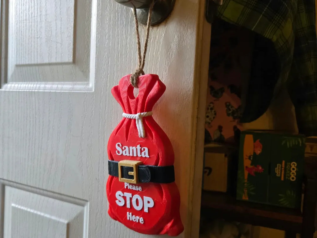 Santa sack hanging sign. santa please stop here 8" inches