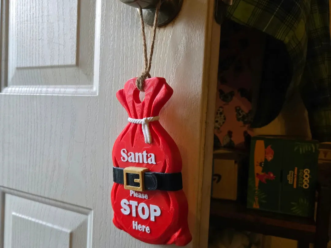 Santa sack hanging sign. santa please stop here 8" inches
