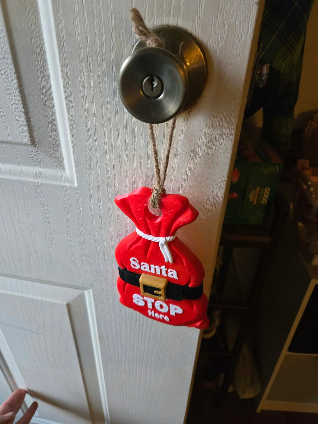 Santa sack hanging sign. santa please stop here 8" inches