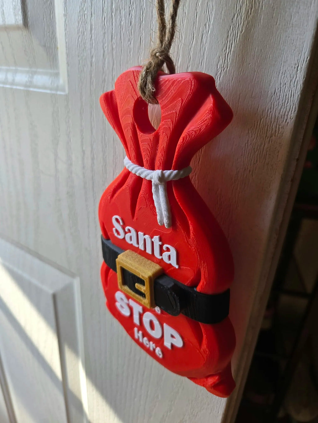 Santa sack hanging sign. santa please stop here 8" inches