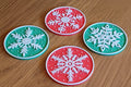 Christmas Snowflake Drink Coasters x 4 w/ Holder, Cork Backing in several colors