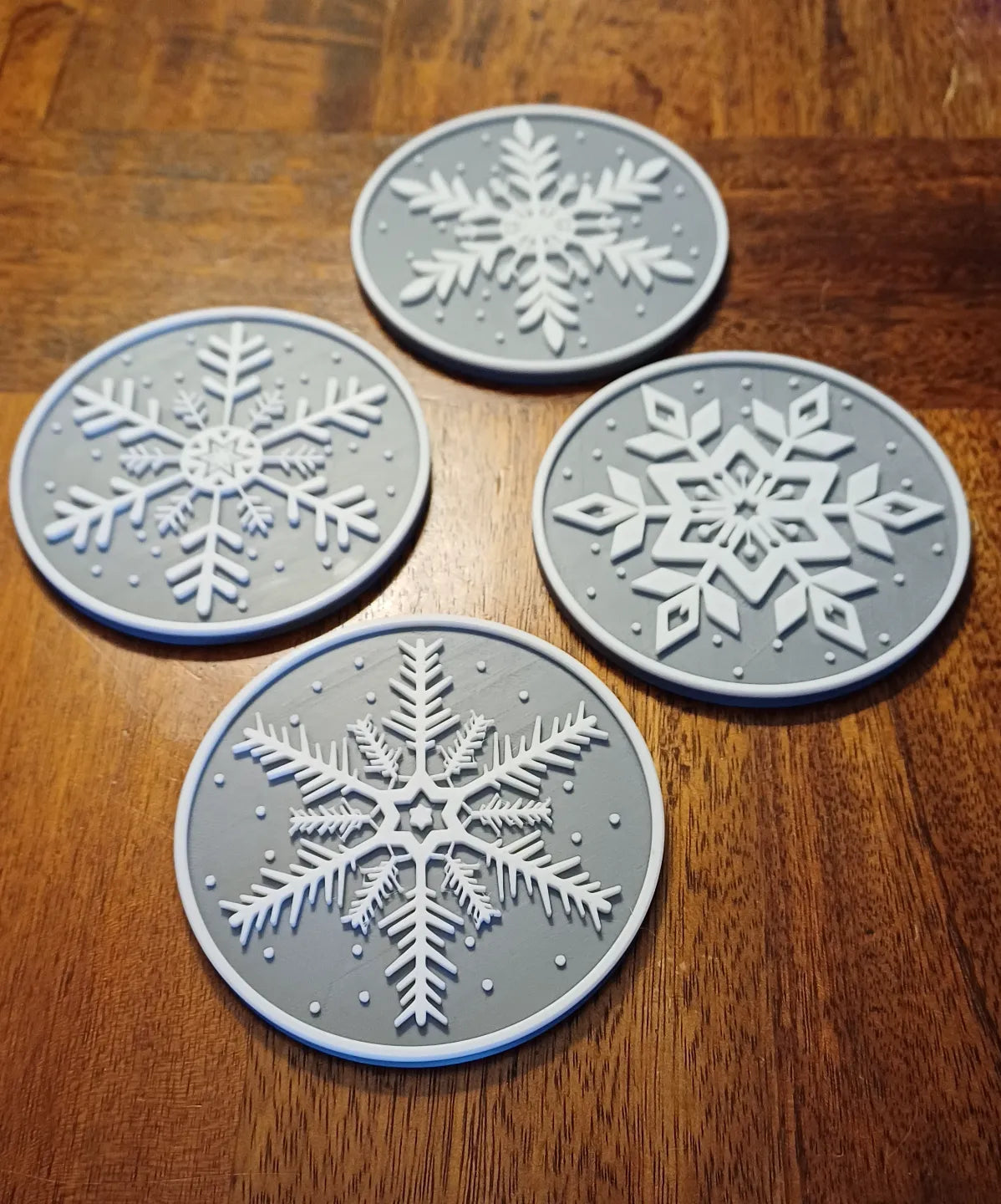 Christmas Snowflake Drink Coasters x 4 w/ Holder, Cork Backing in several colors