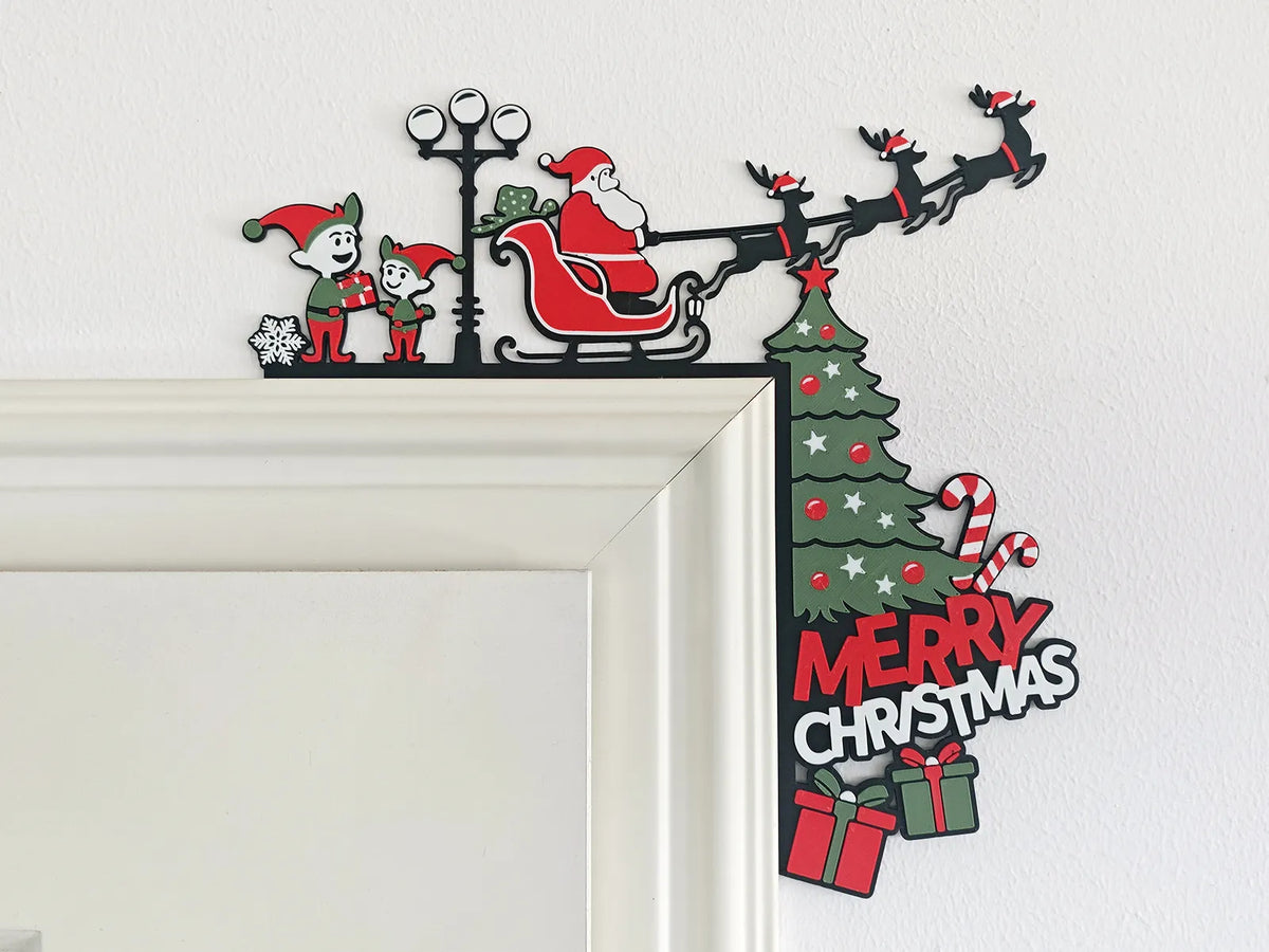 Santa / Elves Merry Christmas Door Frame Corner - LEFT or RIGHT Available