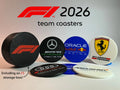 F1 Racing Team Coasters 4 pieces and Holder with Cork Backing - All 11 Teams Available