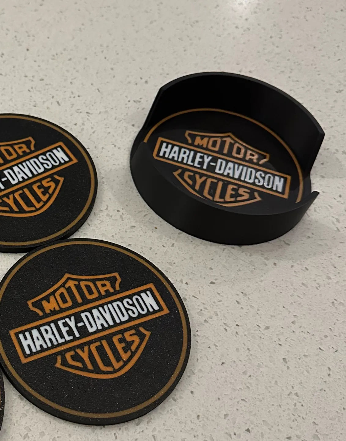 Harley Davidson Coasters with Holder and Cork Backing