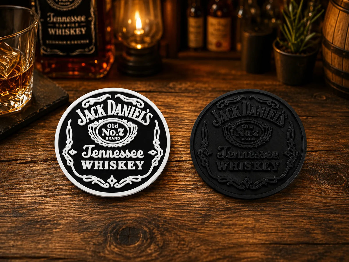 Jack Daniels Tennessee Whiskey - Round Coaster x 5 w/ Holder & Cork Bottom