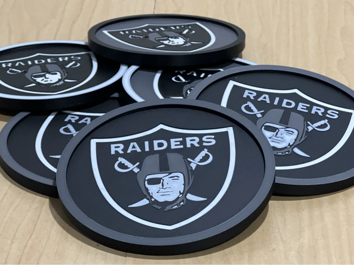 NFL - Los Angeles Raiders x 4 piece cork backed coasters with Holder