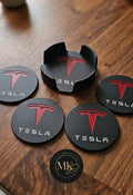 Tesla Red / Black Coaster set of 4 with Official Holder