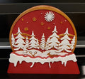 Christmas Scene Coaster Set - 4 Piece with Holder - Red / White / Green