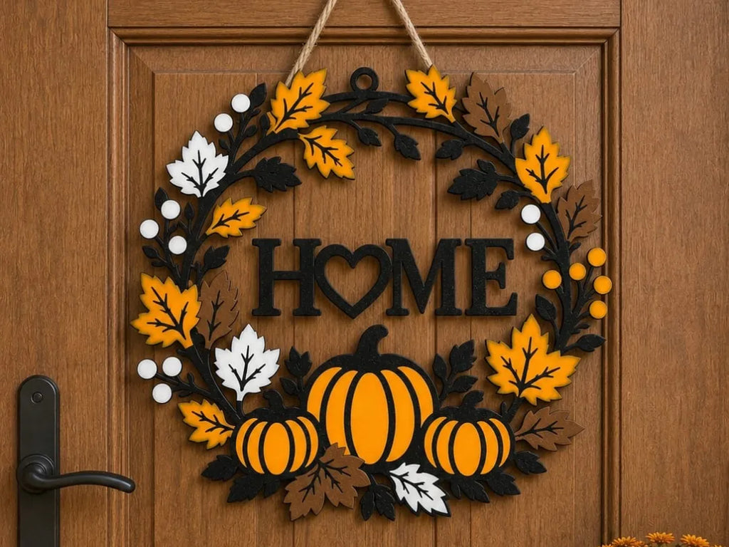 Autumn / Halloween Leaves & Pumpkins wreath - 9 inches