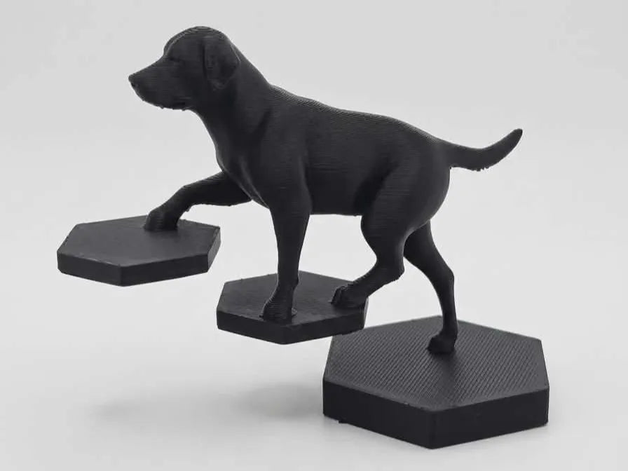 Dog walking up floating steps Suspended Dog - 6 inches