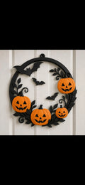 Pumpkin / Bat Wreath - 9 inches