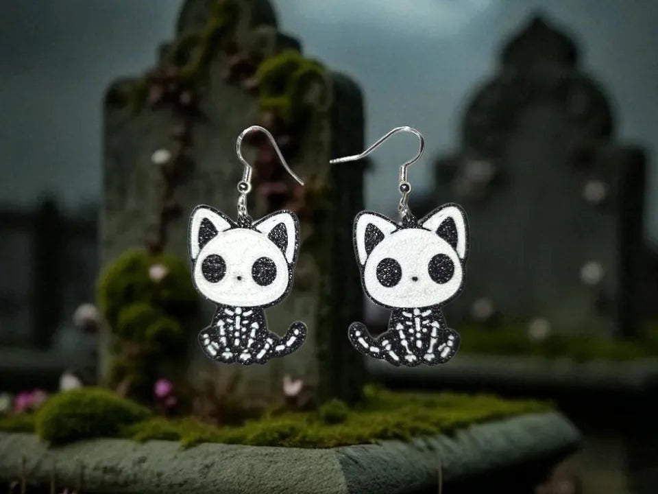 Earrings - Cat Skeleton - Nickel Free