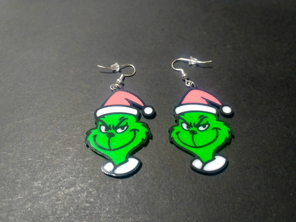 Earrings - Christmas - Grinch Smiling - Nickel Free