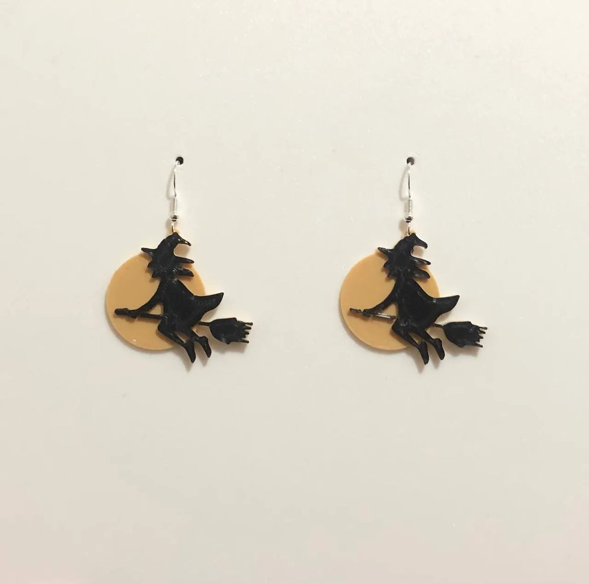 Halloween - Witch on broomstick with moon Earrings - Nickel Free