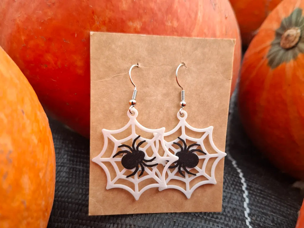 Halloween Spider WebEarrings - Black on White Web