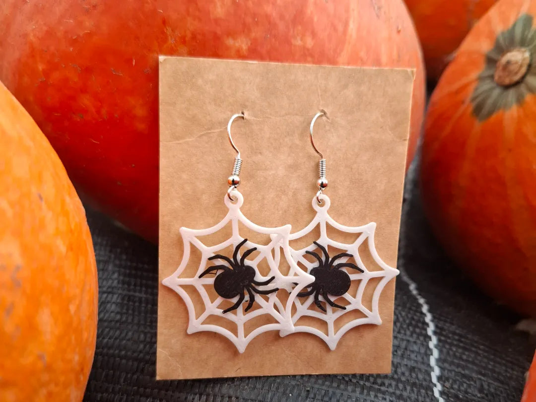 Halloween Spider WebEarrings - Black on White Web
