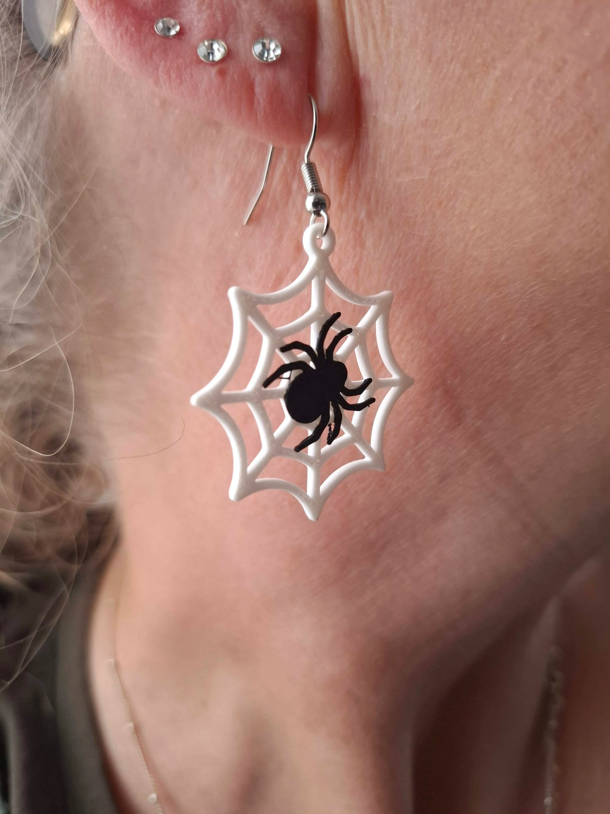 Halloween Spider WebEarrings - Black on White Web
