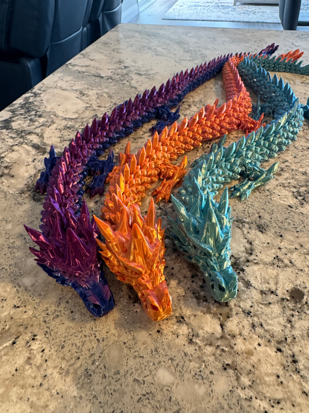 Articulating Flexi - Ice Dragon in Color Changing Metallic Silk - 24 inches long