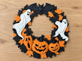 Halloween - Ghost and Scary Pumpkin wreath with bats