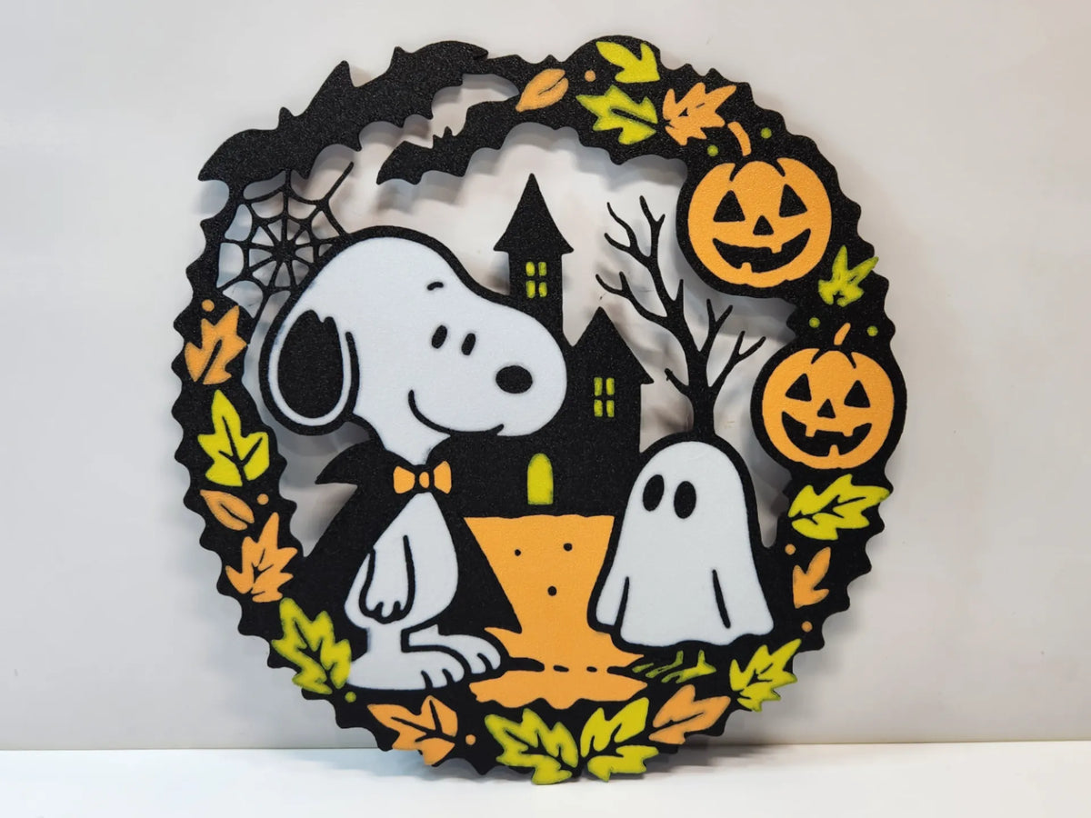 Halloween - Snoopy w/ Woodstock ghost Halloween Wreath 9.5 inches