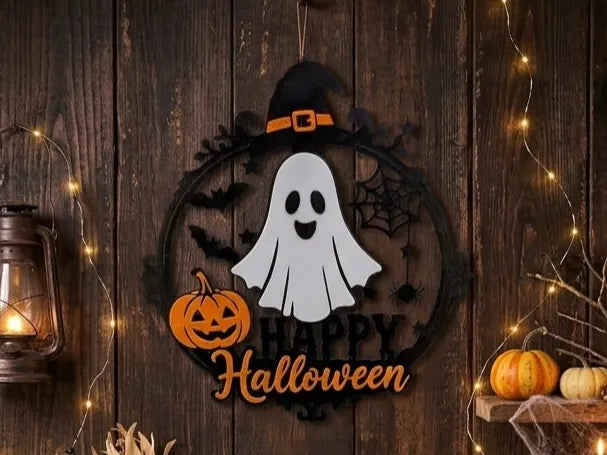 Happy Ghost Halloween Door Sign / Wall Decor