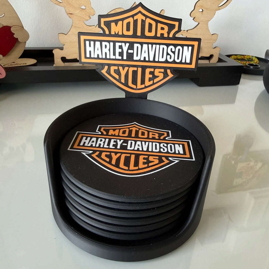 Harley Davidson 5 Coasters / Holder / Sign 101.6 x 4mm
