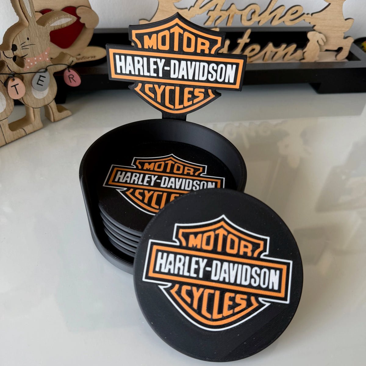 Harley Davidson 5 Coasters / Holder / Sign 101.6 x 4mm