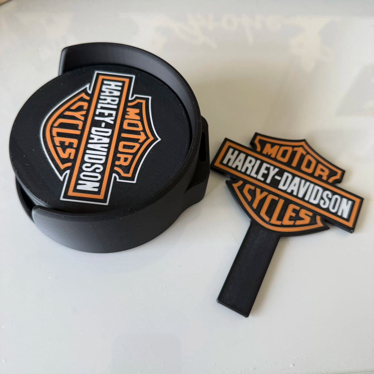 Harley Davidson 5 Coasters / Holder / Sign 101.6 x 4mm
