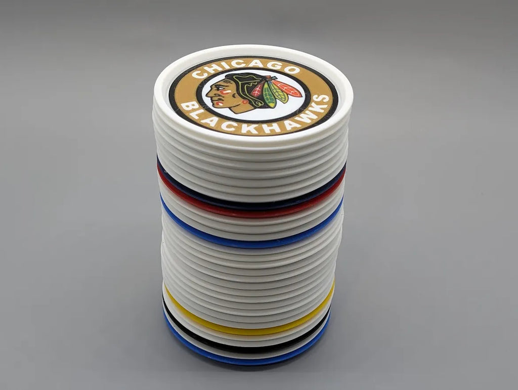 Self Stacking Coasters - 24 NHL teams w/ 2 versions per team x 5 Coasters with Holder