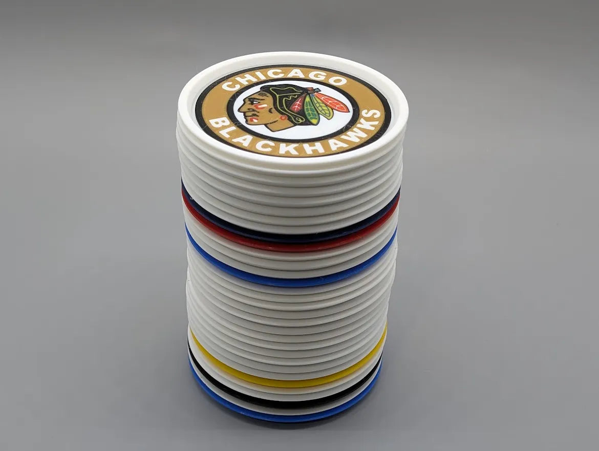 Self Stacking Coasters - 24 NHL teams w/ 2 versions per team x 5 Coasters with Holder