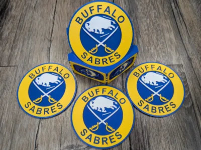NHL Fan Stand Coaster Set - ALL NHL Teams - Includes 5 Coasters and Stadium Holder with Team Board Logos