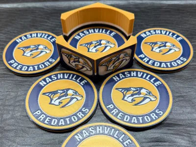NHL Fan Stand Coaster Set - ALL NHL Teams - Includes 5 Coasters and Stadium Holder with Team Board Logos