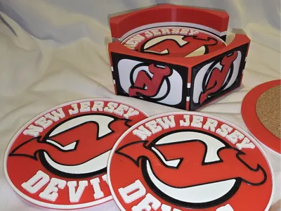 NHL Fan Stand Coaster Set - ALL NHL Teams - Includes 5 Coasters and Stadium Holder with Team Board Logos
