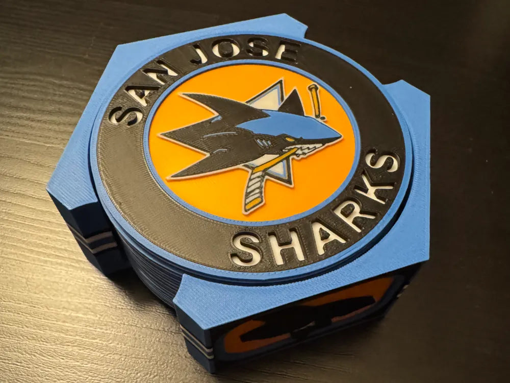 NHL Fan Stand Coaster Set - ALL NHL Teams - Includes 5 Coasters and Stadium Holder with Team Board Logos