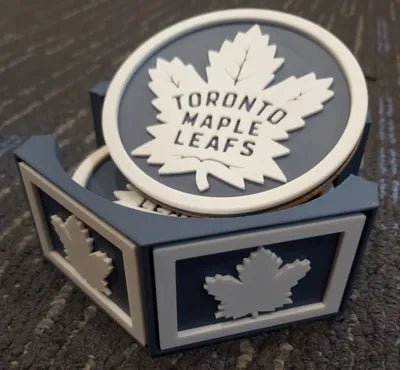 NHL Fan Stand Coaster Set - ALL NHL Teams - Includes 5 Coasters and Stadium Holder with Team Board Logos