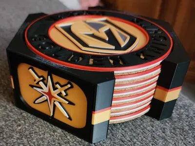 NHL Fan Stand Coaster Set - ALL NHL Teams - Includes 5 Coasters and Stadium Holder with Team Board Logos