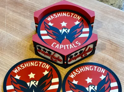 NHL Fan Stand Coaster Set - ALL NHL Teams - Includes 5 Coasters and Stadium Holder with Team Board Logos