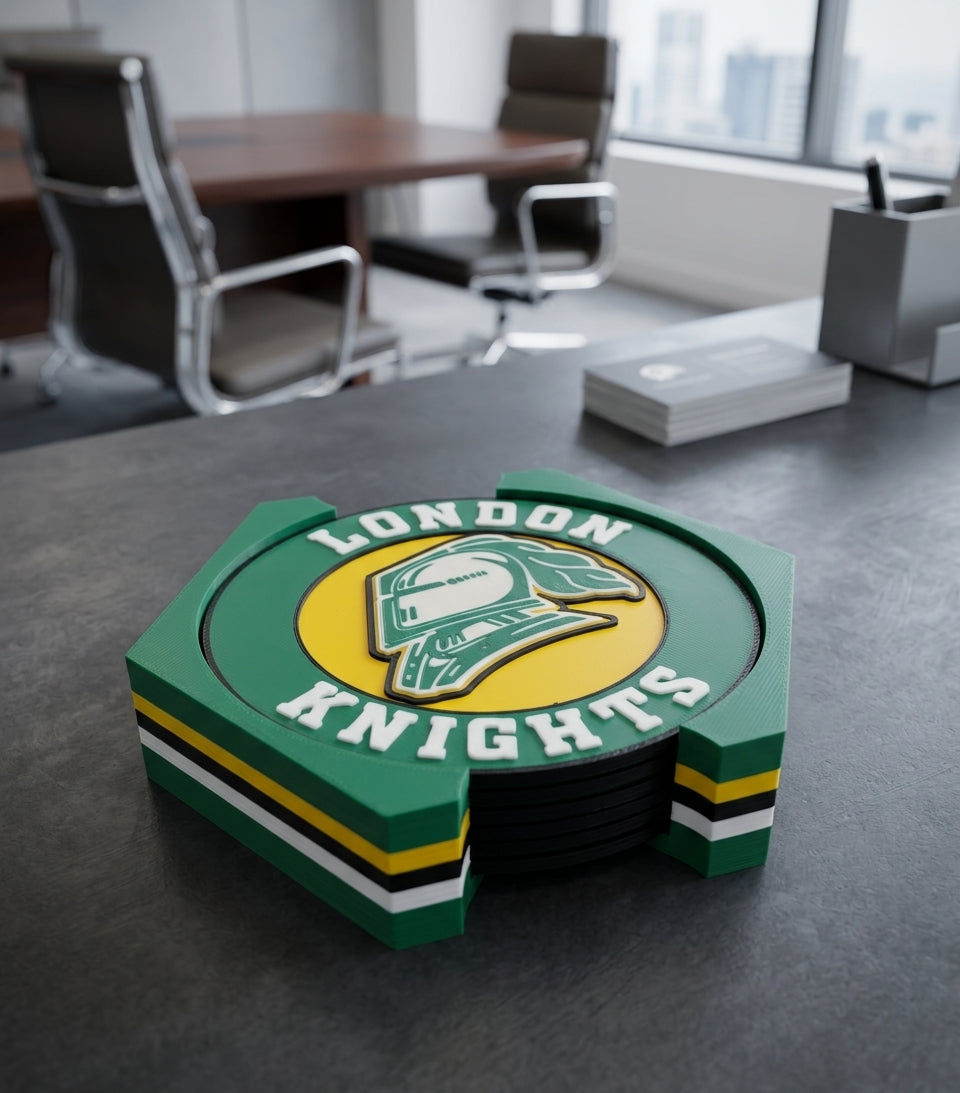 OHL London Knights Premium Fan Stand Holder includes 5 piece Coaster Set